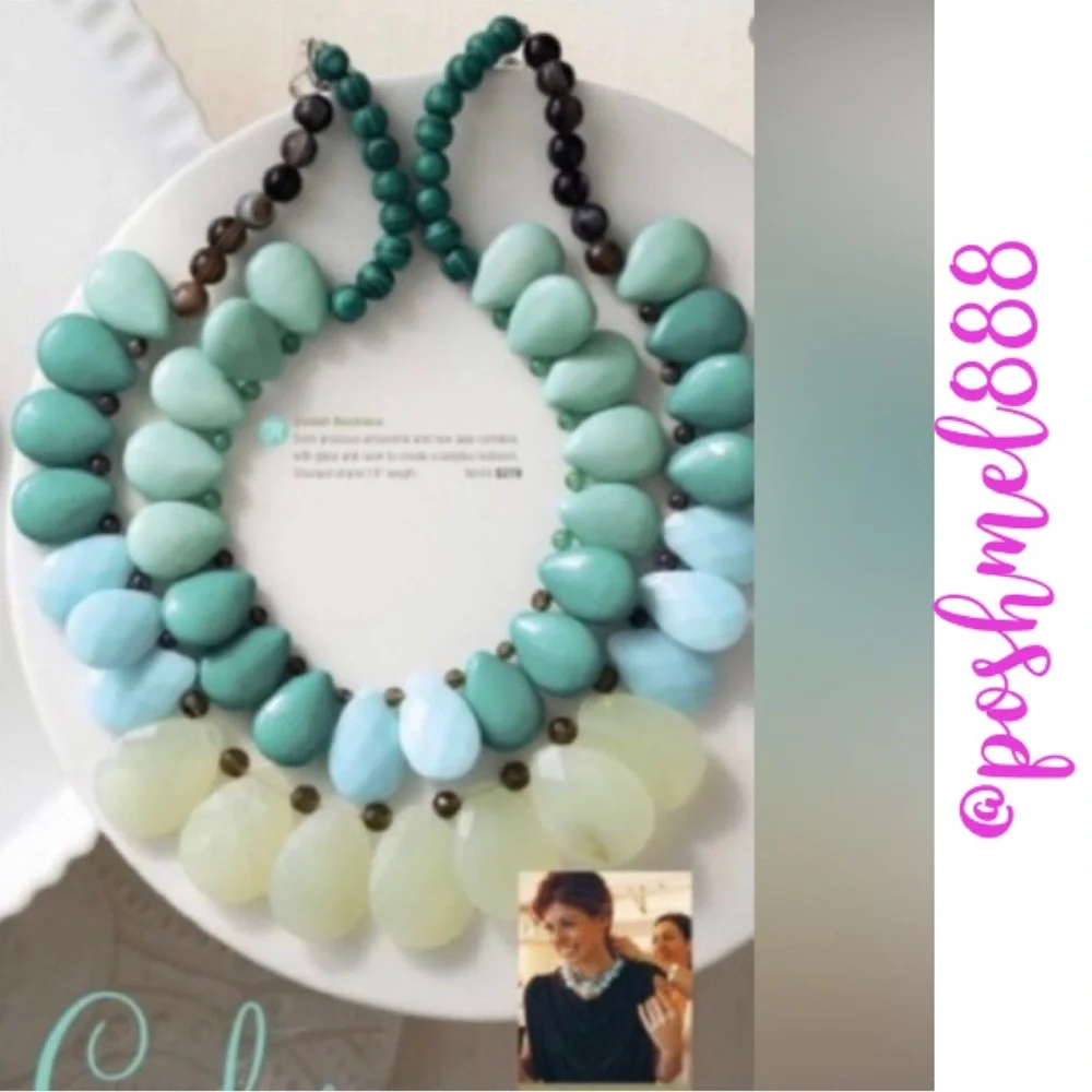 Stella & Dot Retired🧜🏼‍♀️Delilah Sea Greens+Turquoise Blue Statement Nec… - Picture 6 of 12